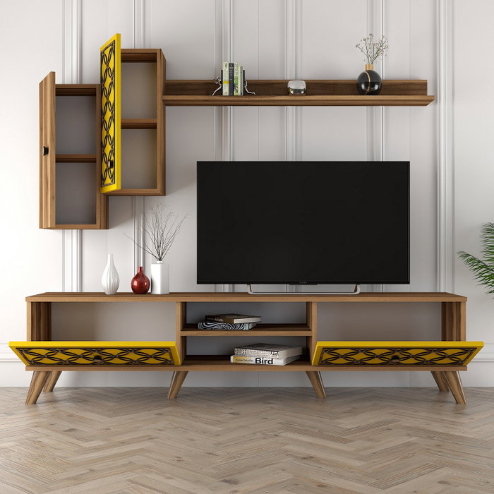 Hanah Home Unidad de TV Clase S - Nogal y Amarillo Hanah Home Unidad de TV Clase S - Nogal y Amarillo